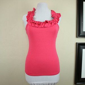 BCBG Maxazria Pink Ruffle Square Neck Blouse